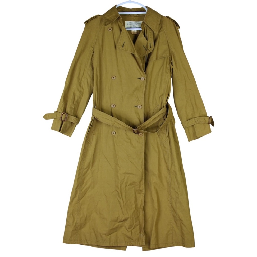 Vtg Alan Austin Co. Italian Pinstripe Trench Coat EU 40 Khaki Belted Y2k Retro